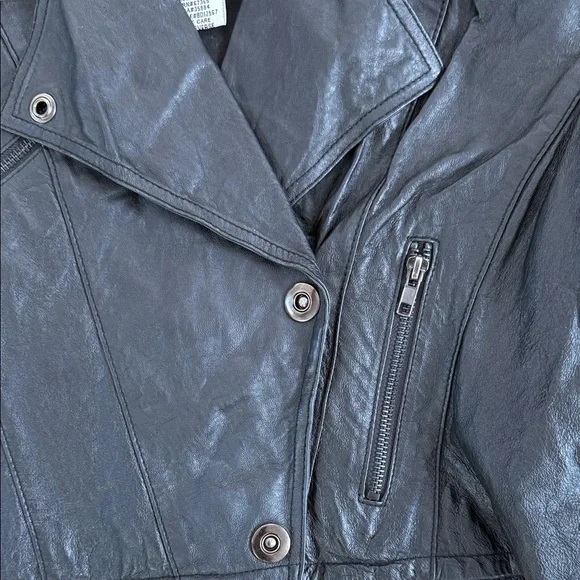 Vintage 90s BB Dakota Cropped Black Leather Jacket L - Picture 4 of 4